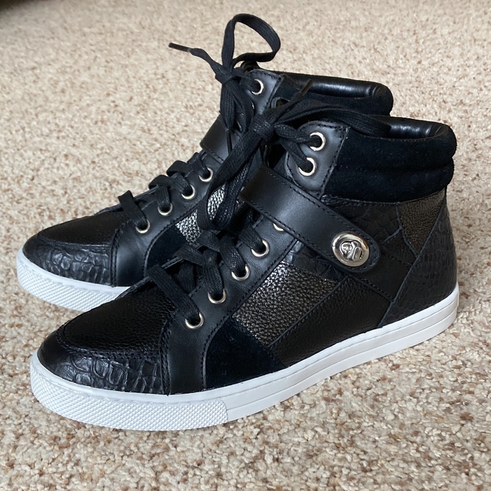 Coach Black and White Fashion Sneakers with Textured Finish